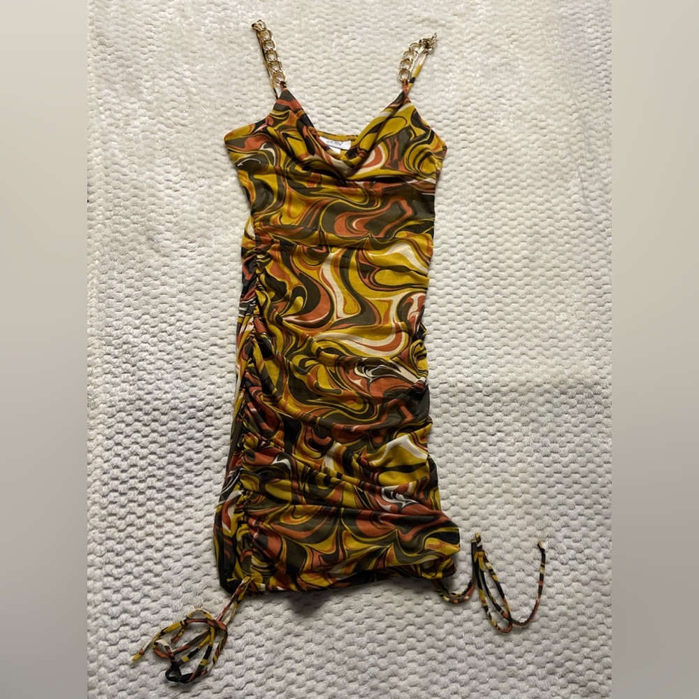 Print Gold Chain Strap Mini Dress